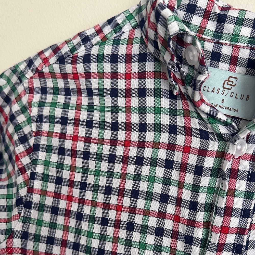 Class Club Multicolor Green, Red, Navy Plaid Button-Down Holiday Shirt - Picture 3 of 10